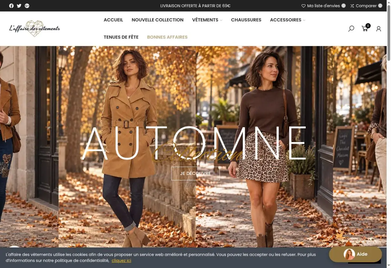 Page d’accueil du site L’Affaire des Vêtements