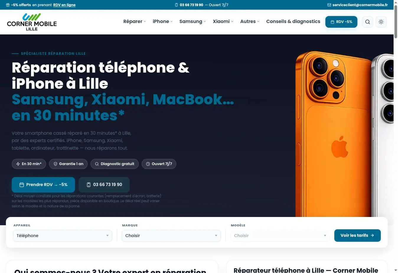 Page d’accueil du site Corner Mobile