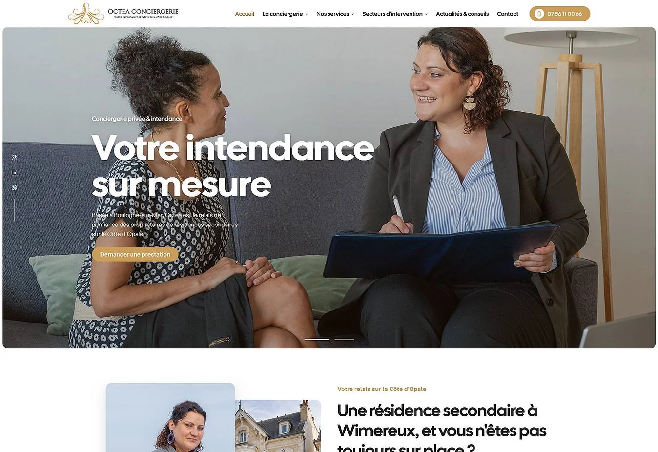 Page d’accueil du site Octea Conciergerie