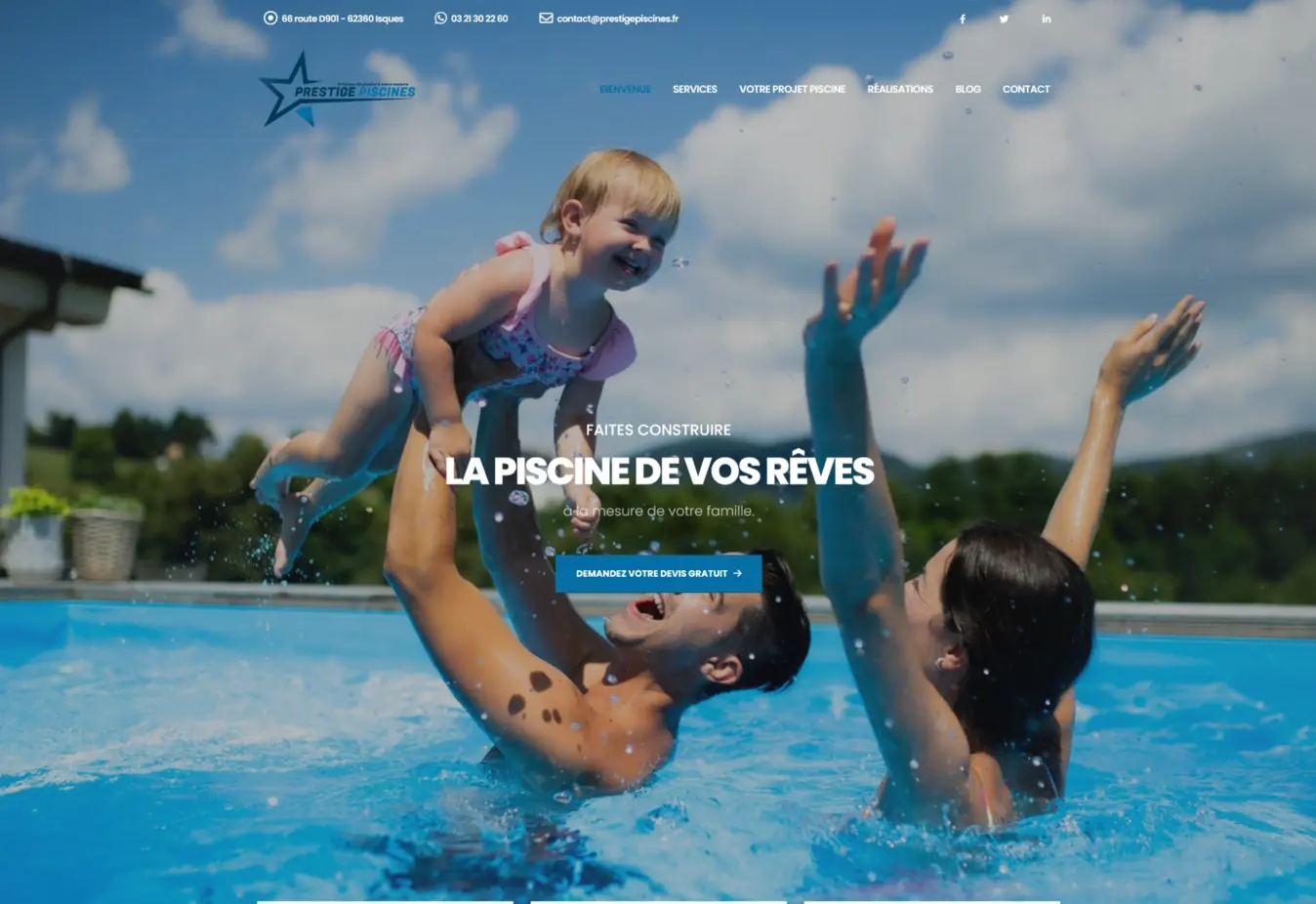 Page d’accueil du site Prestige Piscines